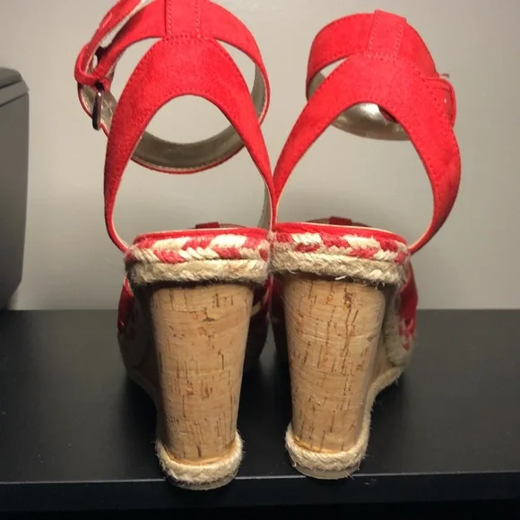 Nine West Fender Red Cork Heel Wedges - Picture 3 of 14